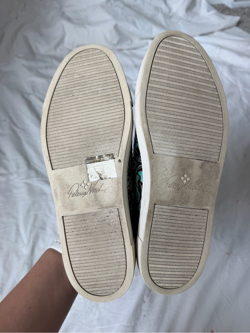 Patricia Nash Turquoise and Black Embossed Leather Sneakers - Picture 3 of 5